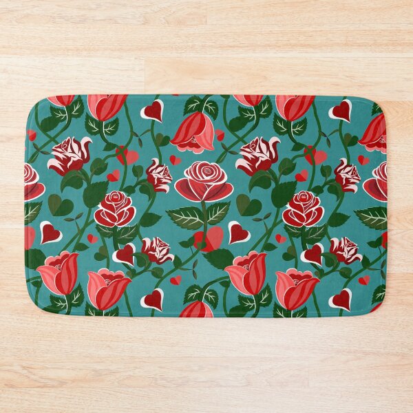 Item preview, Cute Hearty Rose Flowers with Green Leaves Green Pattern designed and sold by Moyanana.