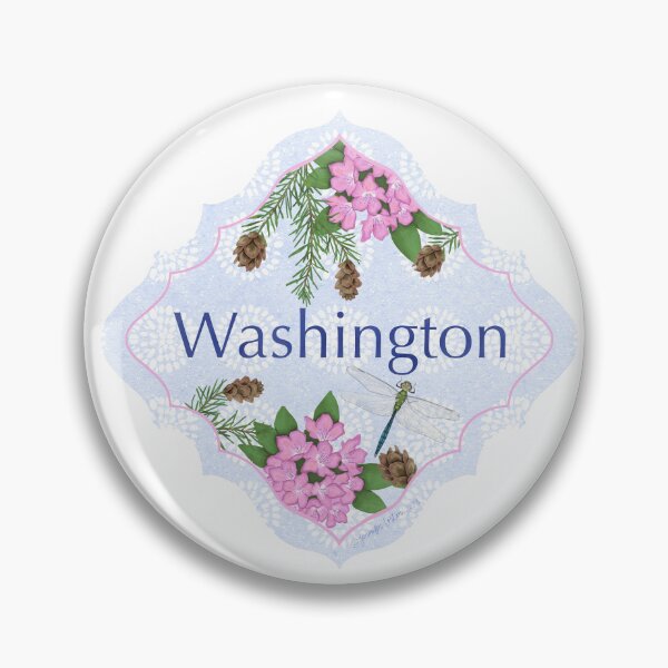 Item preview, Washington State Pride| Washington State Flower Coastal Rhododendron Western Hemlock Green Darner Dragonfly | US State Collection State Icon Illustration  designed and sold by JourneyHomeMade.
