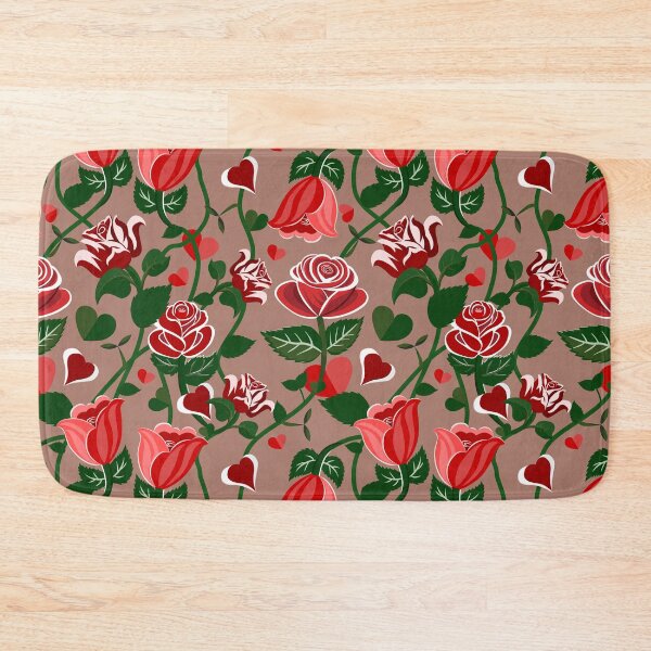 Item preview, Cute Hearty Rose Flowers with Green Leaves Brown Pattern designed and sold by Moyanana.