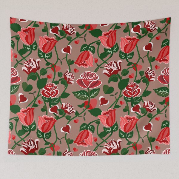 Item preview, Cute Hearty Rose Flowers with Green Leaves Brown Pattern designed and sold by Moyanana.