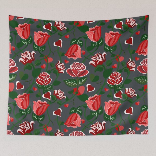 Item preview, Cute Hearty Rose Flowers with Green Leaves Grey Pattern designed and sold by Moyanana.
