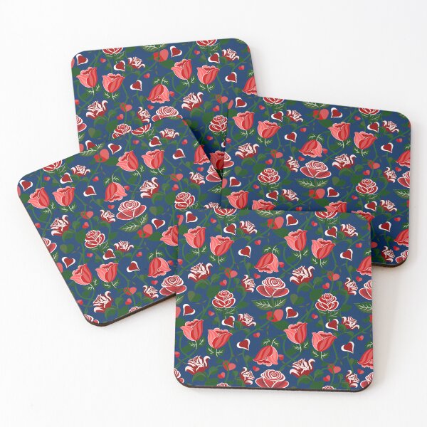Item preview, Cute Hearty Rose Flowers with Green Leaves Deep Blue Pattern designed and sold by Moyanana.