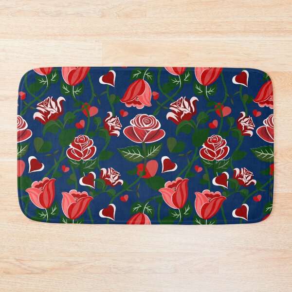 Item preview, Cute Hearty Rose Flowers with Green Leaves Deep Blue Pattern designed and sold by Moyanana.