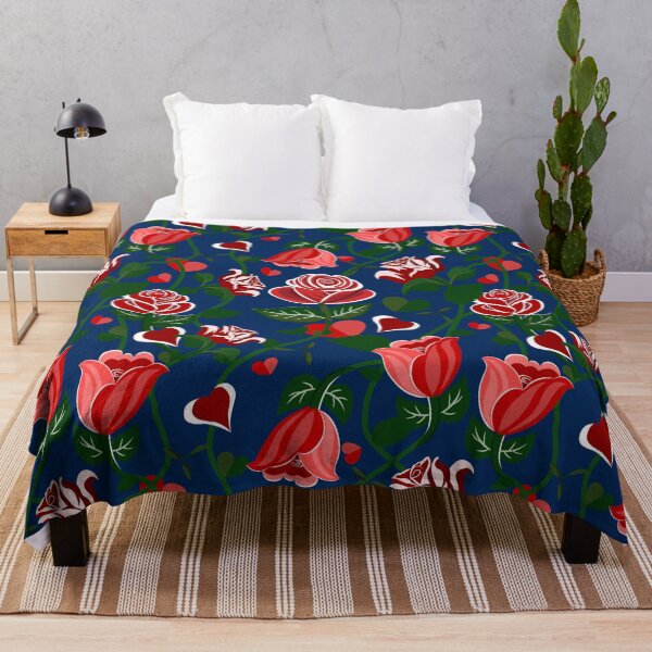 Item preview, Cute Hearty Rose Flowers with Green Leaves Deep Blue Pattern designed and sold by Moyanana.