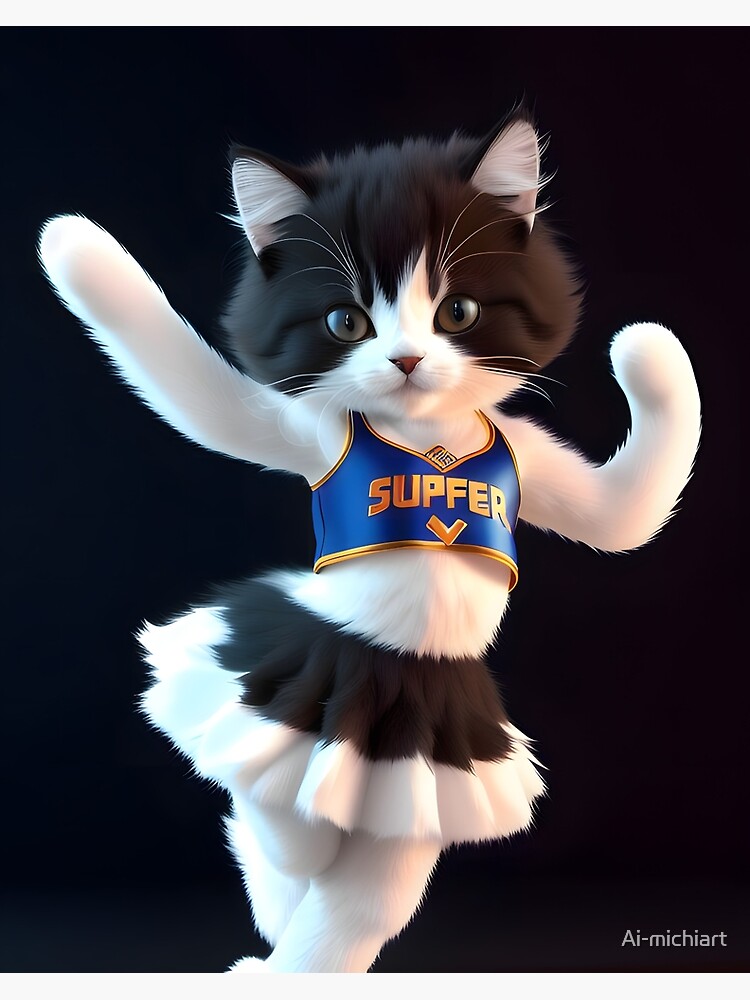 Cheerleader cat Modern digital art Greeting Card