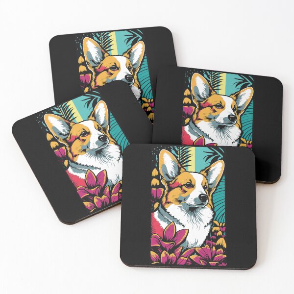 Artikelvorschau, Corgi Dog Vibrant Tropical Flower Tall Retro Vintage Digital Pop Art Portrait entworfen und verkauft von arthouseflunky.