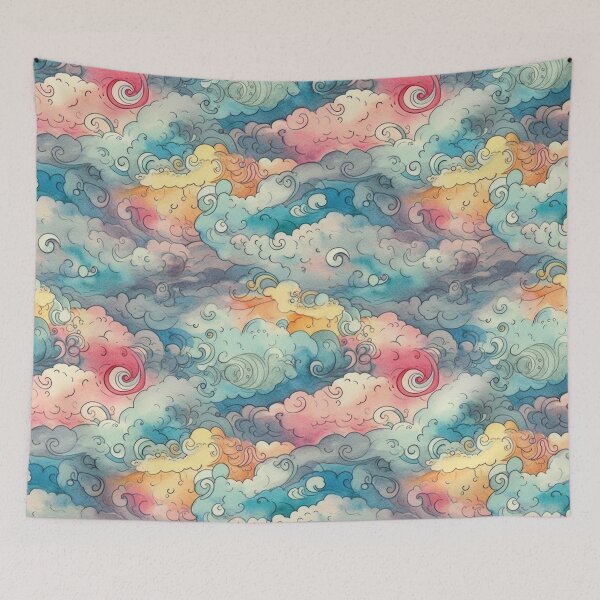 Item preview, Delightfully Overcast: A Watercolor Pattern of Colorful Cloudy Skies designed and sold by silkaardvark.