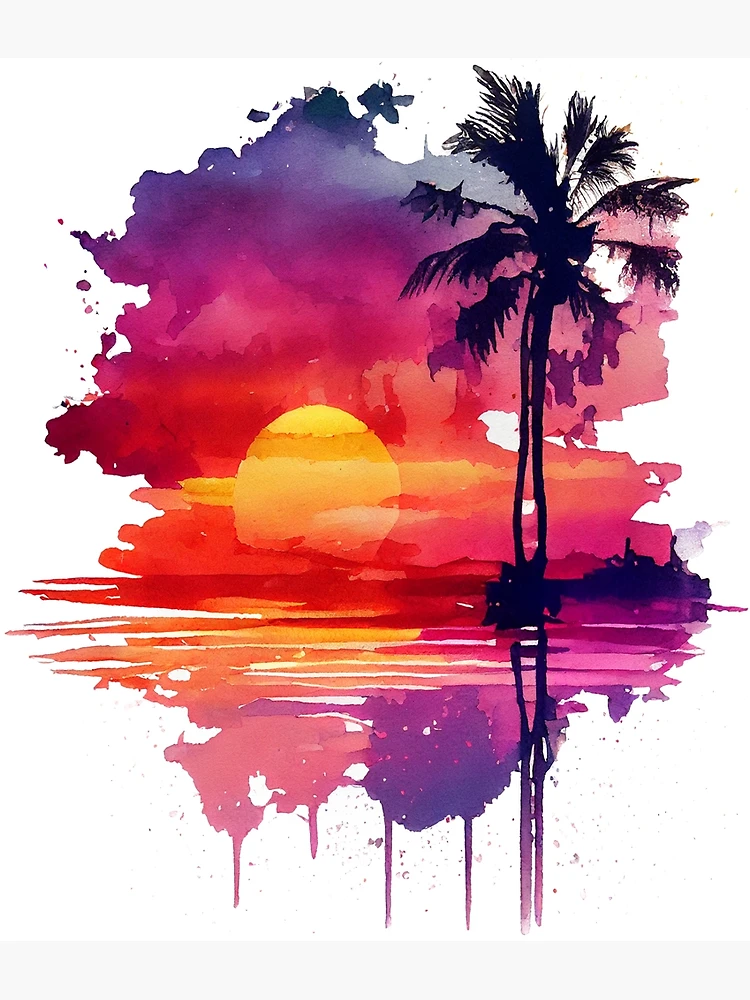 Palm Trees in Sunset (Watercolor) Canvas Print by Yrya-chan