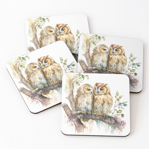 Item preview, Pair of Owls Watercolor owl painting, owl birds on branch designed and sold by adlydesigns.