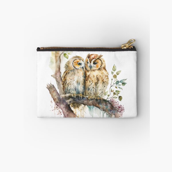 Artikelvorschau, Eulenpaar Aquarell Eulenmalerei, Eulenvögel auf Ast entworfen und verkauft von adlydesigns.