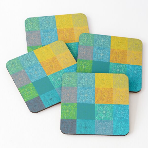 Item preview, Linen patchwork - yellow/turquoise designed and sold by PurpleSandpiper.