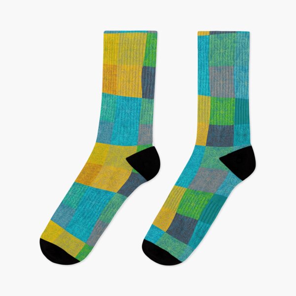 Item preview, Linen patchwork - yellow/turquoise designed and sold by PurpleSandpiper.