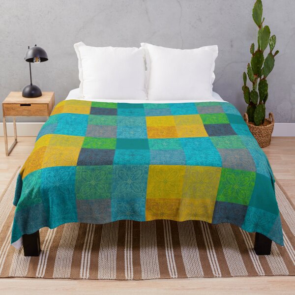 Item preview, Linen patchwork - yellow/turquoise designed and sold by PurpleSandpiper.
