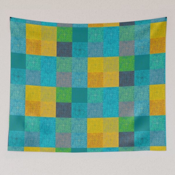 Item preview, Linen patchwork - yellow/turquoise designed and sold by PurpleSandpiper.