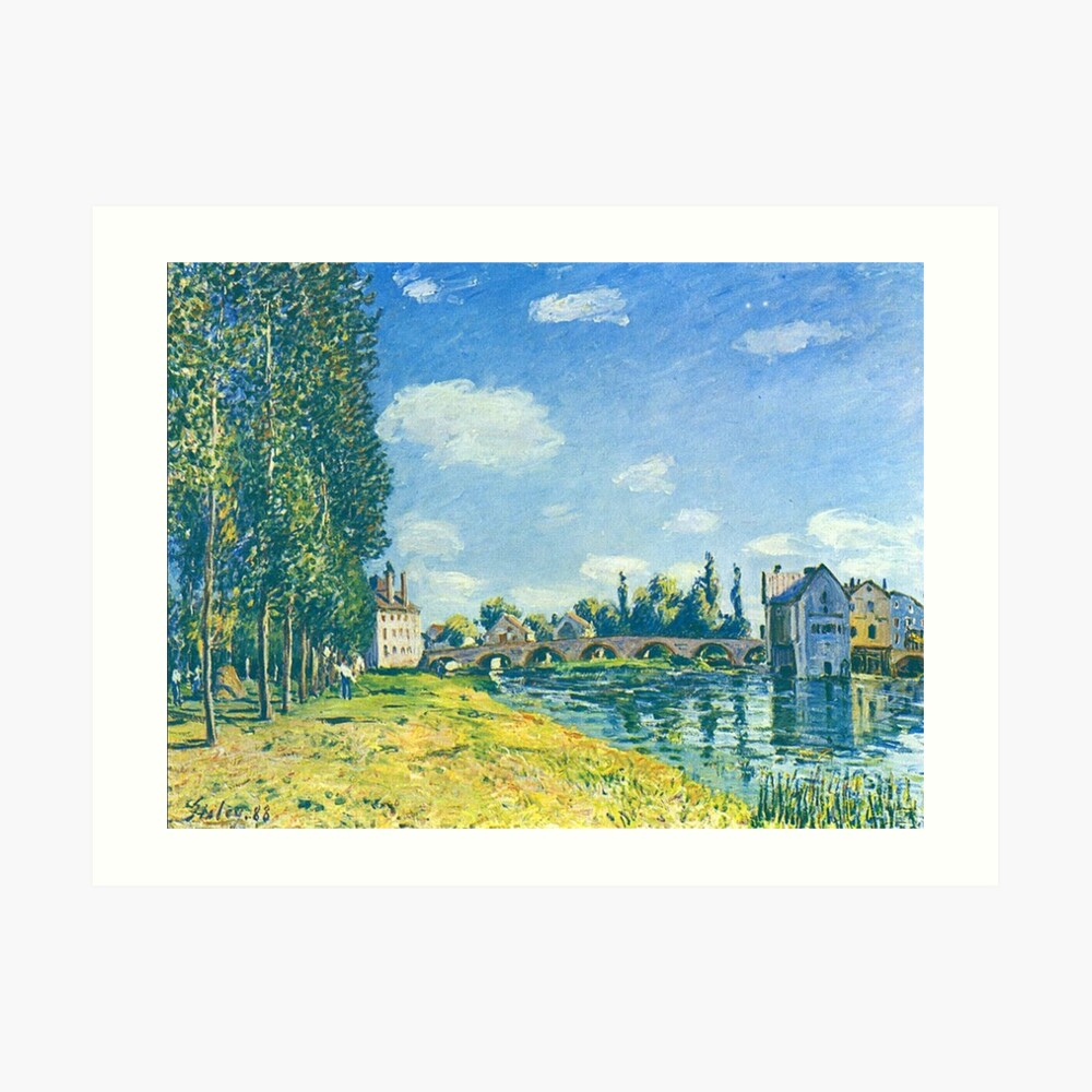 Alfred Sisley Art poster シスレー Alfred Sisley -Bridge and Water Mill of Moret in Summer