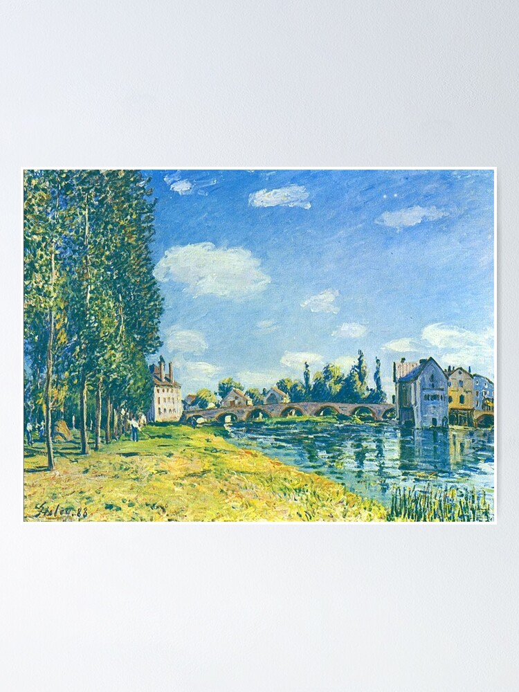 Alfred Sisley Art poster シスレー Alfred Sisley -Bridge and Water Mill of Moret in Summer