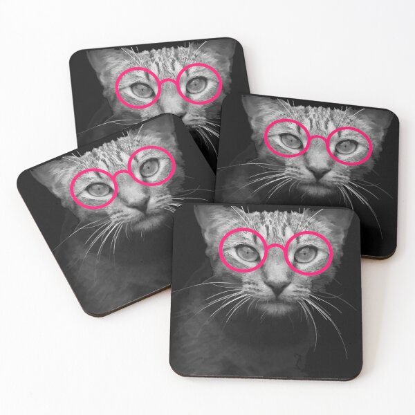 Item preview, Black and white cat with pink glasses designed and sold by EDpresents.