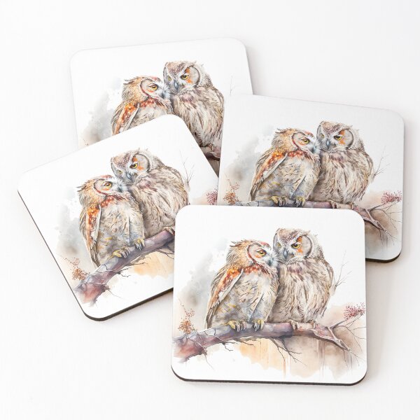 Item preview, Two Owls Watercolor owl painting, owl birds on branch designed and sold by adlydesigns.