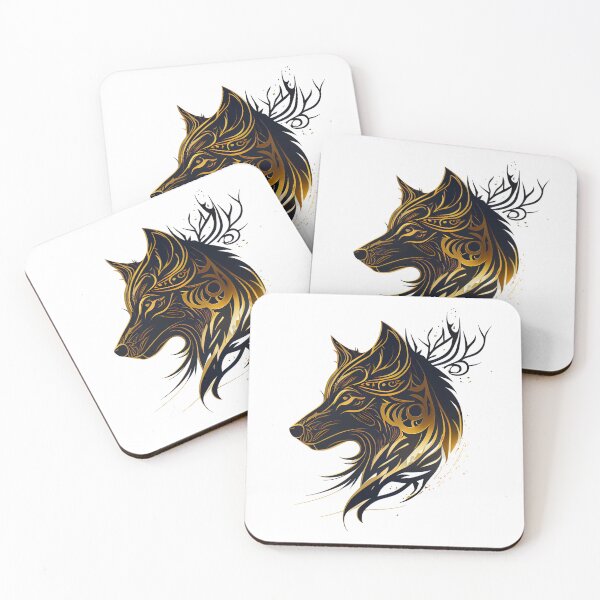 Item preview, Black and Gold Tribal Wolf designed and sold by ShadowAndSlate.