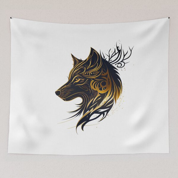 Item preview, Black and Gold Tribal Wolf designed and sold by ShadowAndSlate.
