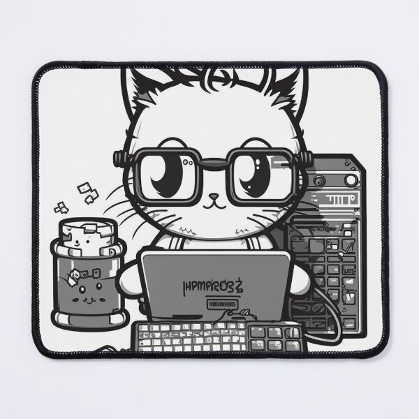 Item preview, Cat in glasses programming computers designed and sold by NxtGenArt.