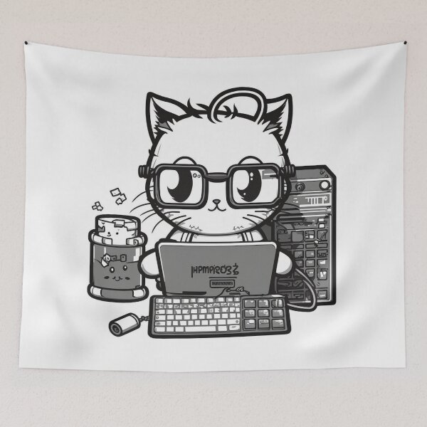 Item preview, Cat in glasses programming computers designed and sold by NxtGenArt.