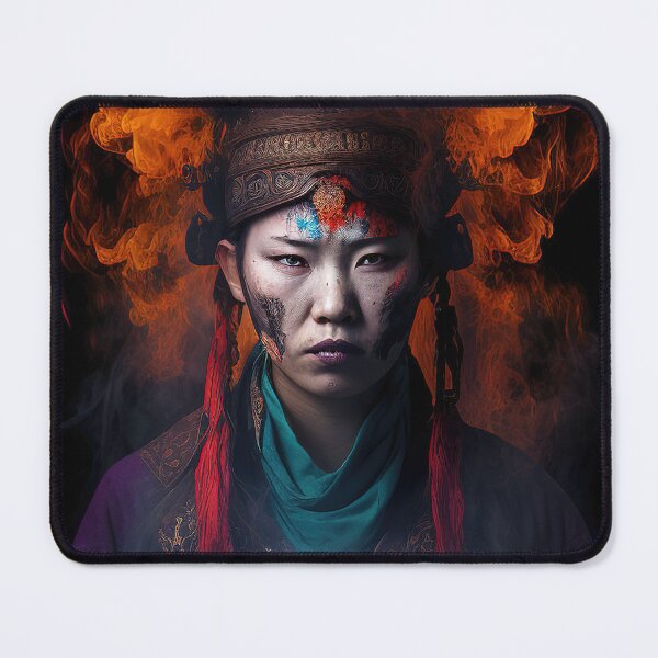 Item preview, Korean female shaman amidst raging fire portrait designed and sold by RK - Shop.