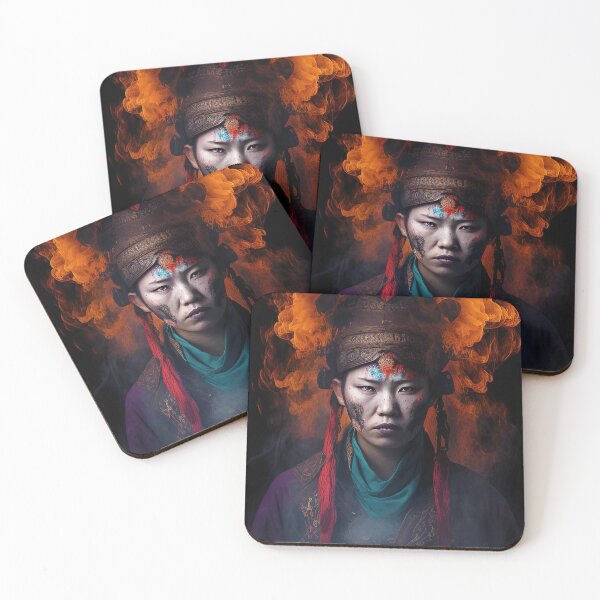 Item preview, Korean female shaman amidst raging fire portrait designed and sold by RK - Shop.