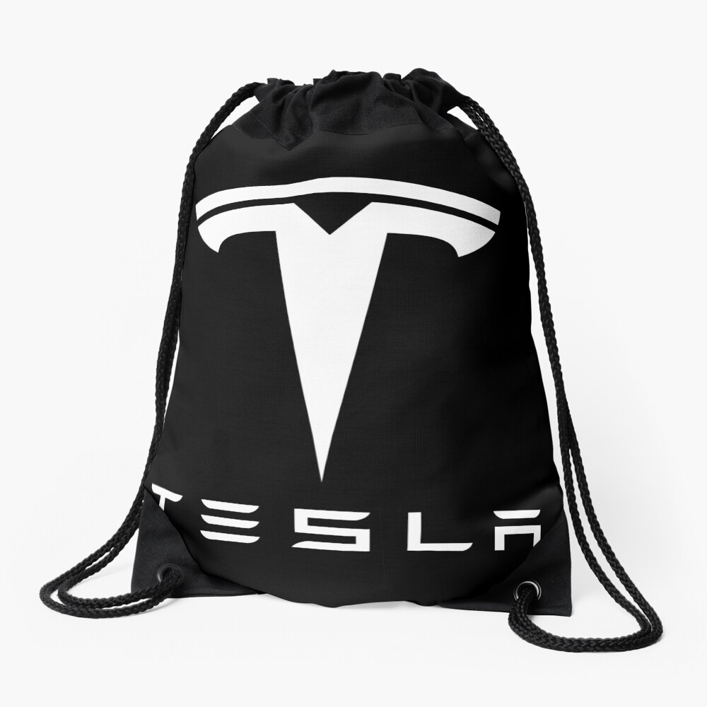 tesla electronic car black Drawstring Bag