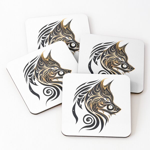 Item preview, Black with Gold Tribal Tattoo Style Wolf designed and sold by ShadowAndSlate.