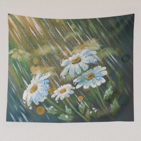 Item preview, aesthetic dark green garden bokeh spring rainy day flower white daisy  designed and sold by LEILA ART SPACE.