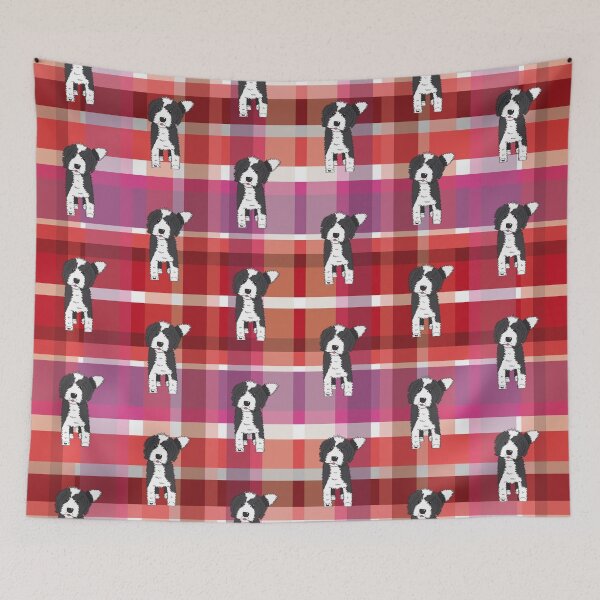 Item preview, Black and White Doodle - Red Purple Pink Tartan - Declan designed and sold by SterreStudio.
