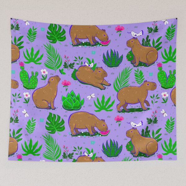 Aperçu de l'œuvre mignon capybara cactus oiseau violet créée et vendue par Gossip Rag.