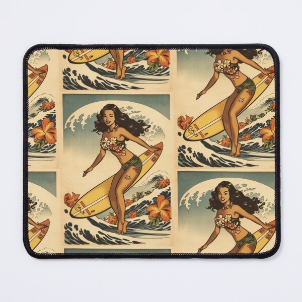 Item preview, Girl with Surfboard Art Print | Vintage Hawaiian Poster | Classic designed and sold by MerikDigital.