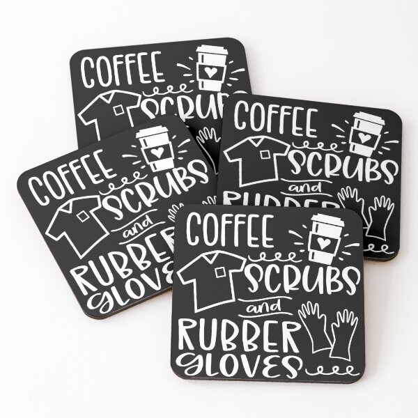 Item preview, coffee scrubs and rubber gloves medical nurse quote - coffee lovers designed and sold by MOK Art.