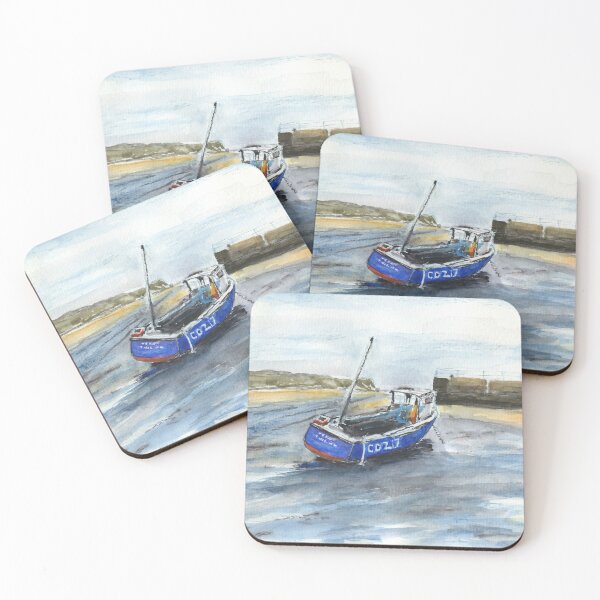 Item preview, Blue Fishing Boat in Abersoch Harbour, Llŷn Peninsula designed and sold by LymphomaLass.
