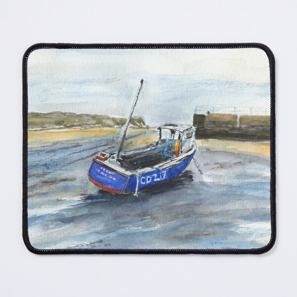 Item preview, Blue Fishing Boat in Abersoch Harbour, Llŷn Peninsula designed and sold by LymphomaLass.