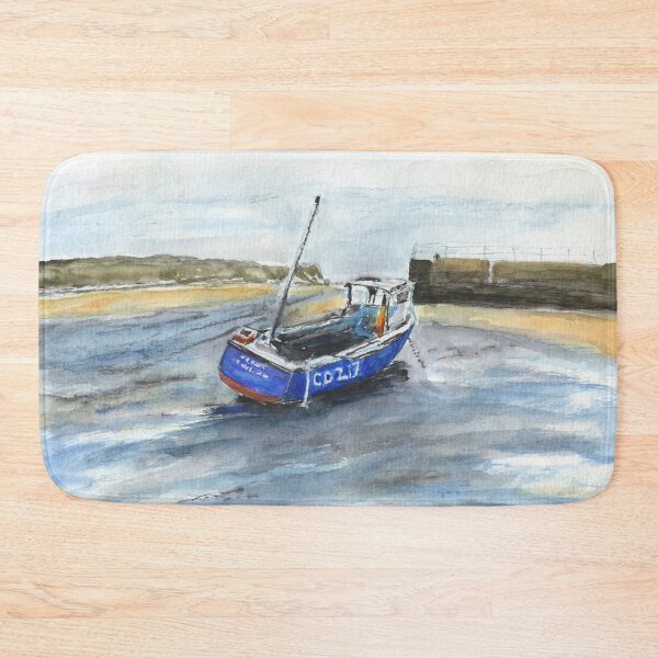Item preview, Blue Fishing Boat in Abersoch Harbour, Llŷn Peninsula designed and sold by LymphomaLass.