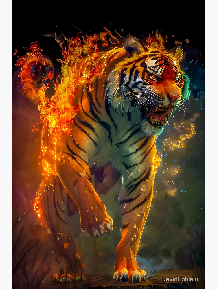 Tiger Fire Tom Wood Fantasy Art Flame Tiger Art Print Tiger Pictures Wall  Decor Tiger Stripe