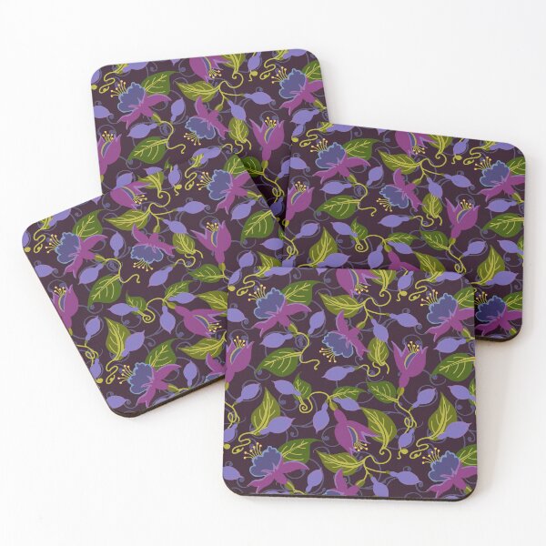 Item preview, Pretty Fuchsia Flower Pattern, Blue and Purple on Black designed and sold by LaRoach Digital Arts.