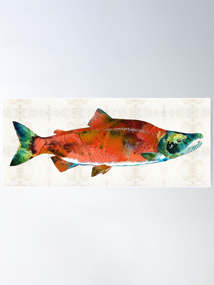 Red Sockeye Salmon Fish Fishing Art Poster for Sale by Sharon