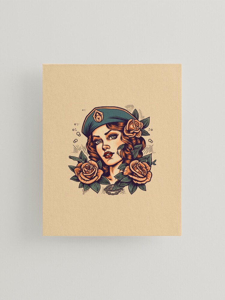 American Traditional Sailor Jerry Girl Tattoo Print - Roses