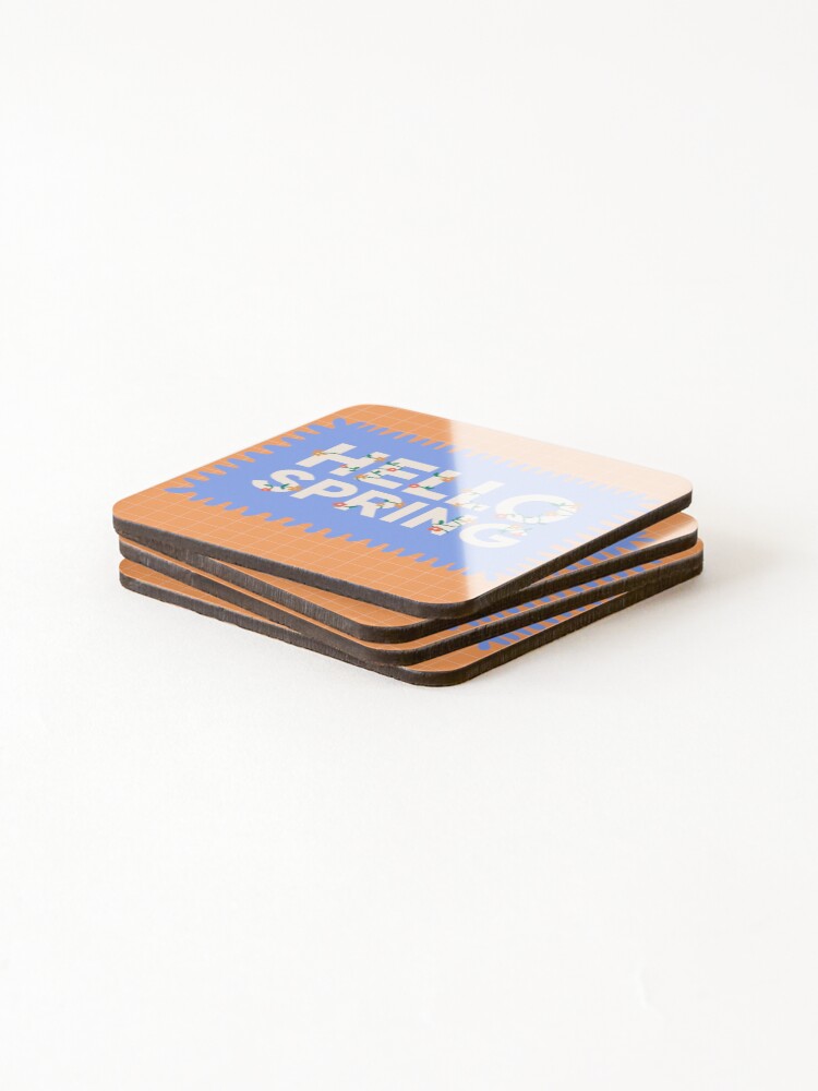 Thumbnail 4 of 5, Coasters (Set of 4), Hello Spring Text with Flowers designed and sold by mckhowdesign.