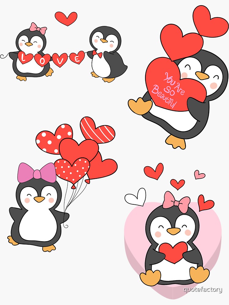 kids stickers, kawaii, kawaii stickers, penguin stickers, love