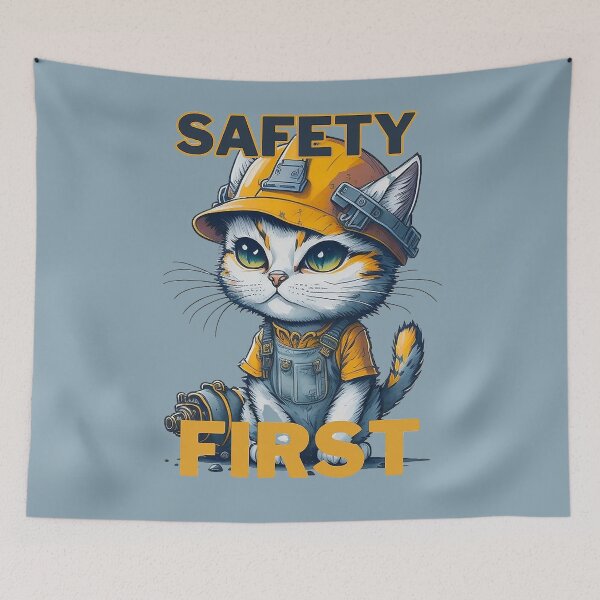 Item preview, hardhat-wearing cat - Safety first designed and sold by palpadin.