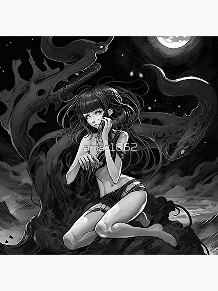 Premium Vector  A black and white poster of a anime girl with a