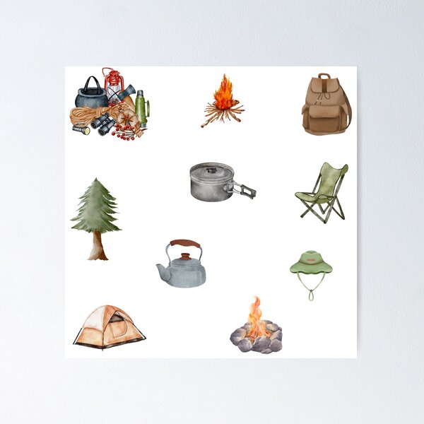 Item preview, Watercolor Camping, Hiking Collage designed and sold by silviaol.