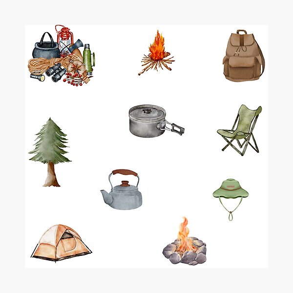 Item preview, Watercolor Camping, Hiking Collage designed and sold by silviaol.