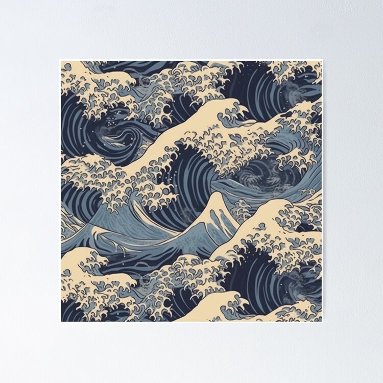 Japanese great wave kanagawa hokusai seamless pattern background | Art  Board Print