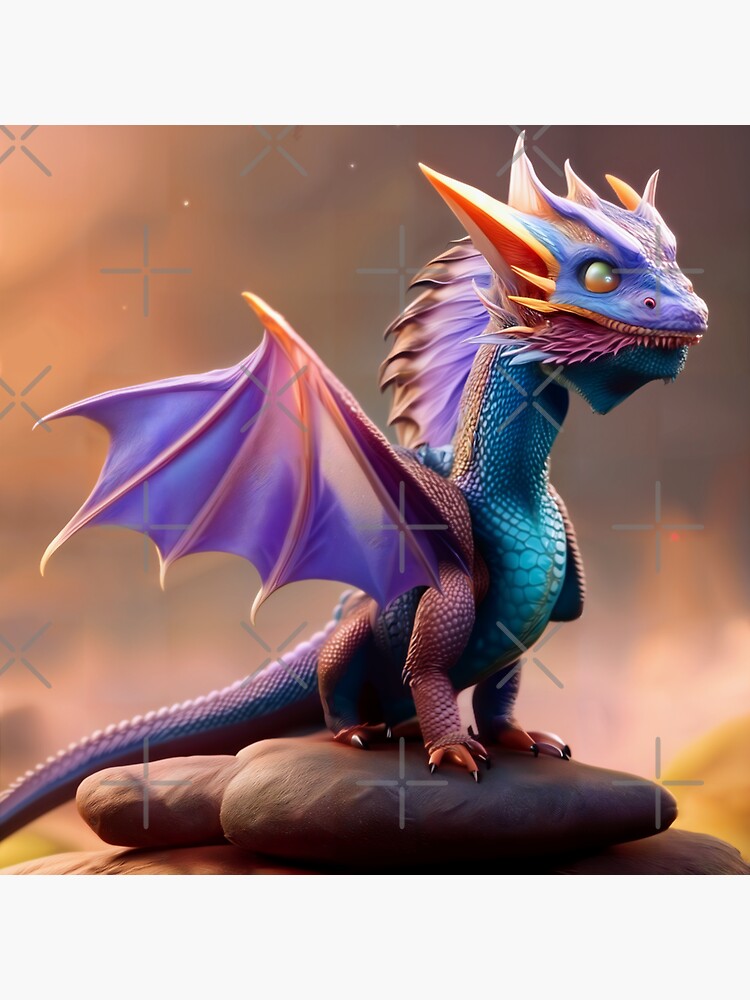 Thumbnail 3 of 3, Sticker, Baby Purple and Blue Dragon with Purple Wings designed and sold by dragynrain.